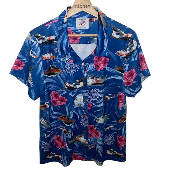 US COAST GUARD 250 years of Service Hawaiian Mens Button Down - Picture 1 of 5